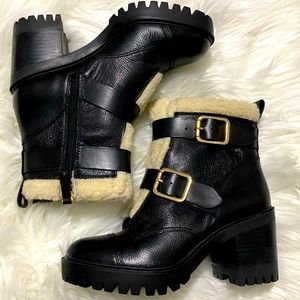 Nine West Black and Cream Buckle Ankle Boots